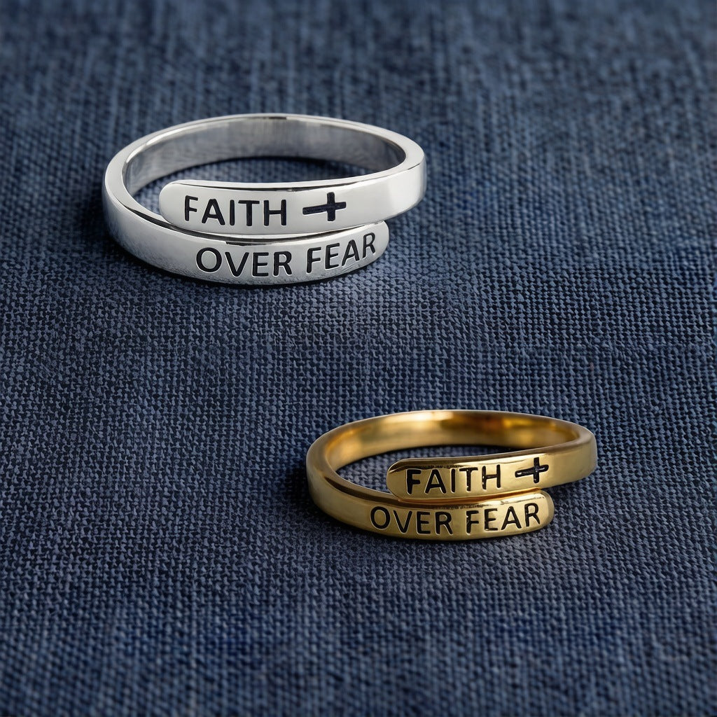 FAITH OVER FEAR  Adjustable Ring